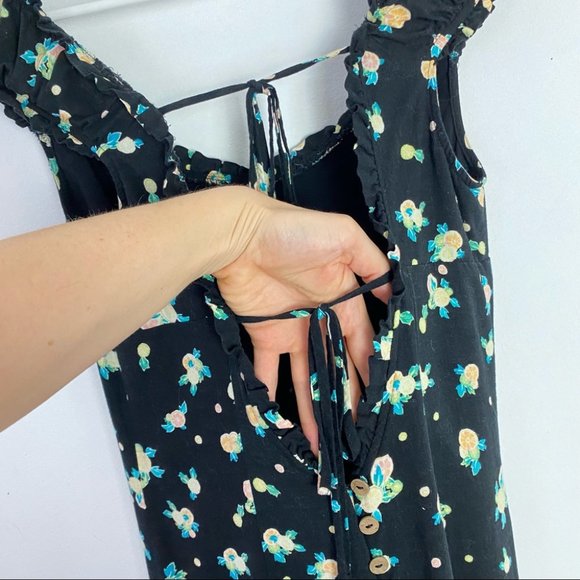 EUC Free People Like A Lady Dress Size XS Black Citrus Fruit Open Back Ruffles - Picture 7 of 16